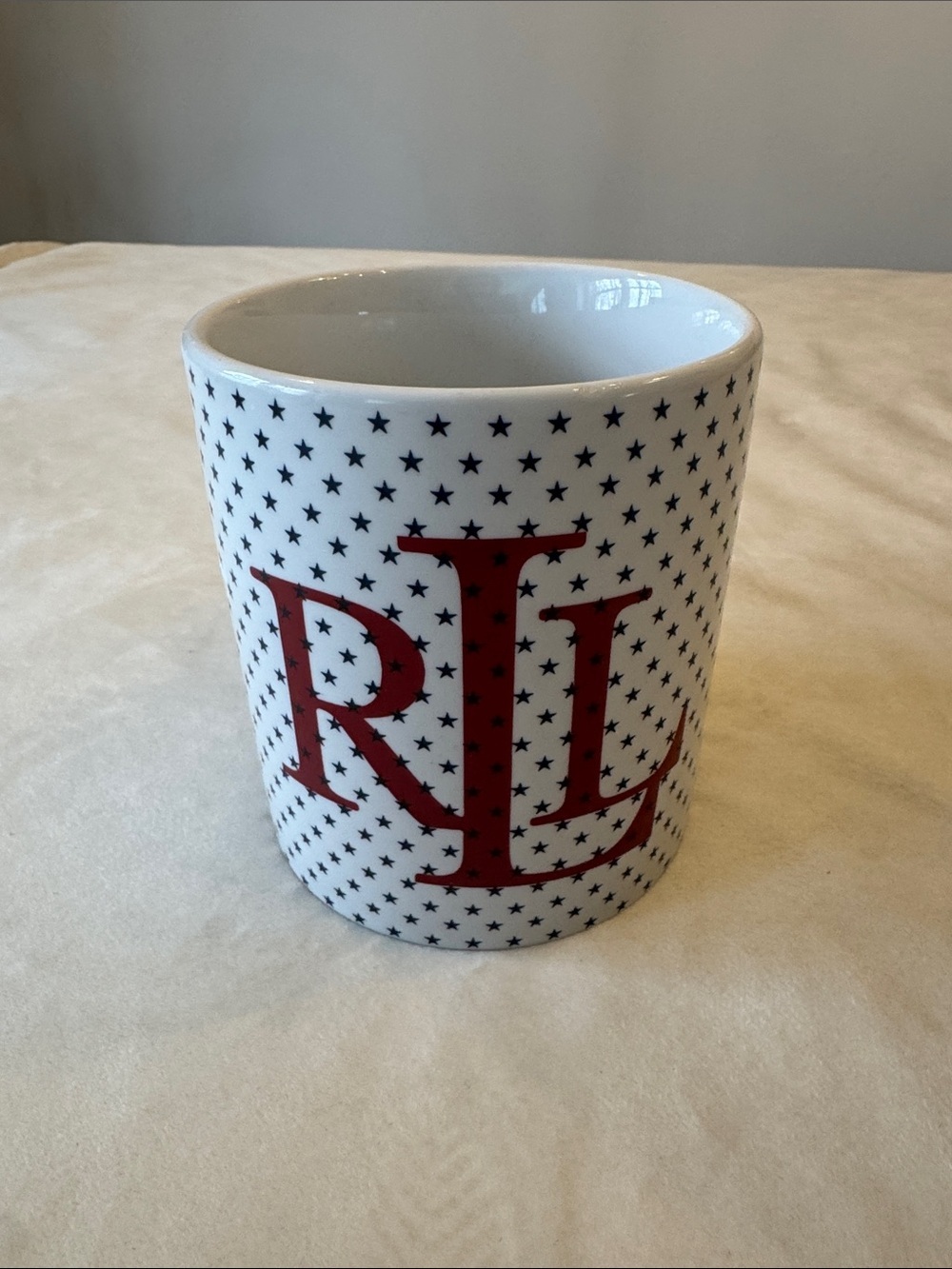 Vintage! Patriotic Ralph Lauren Monogram Mug with Blue Stars and Red Lettering